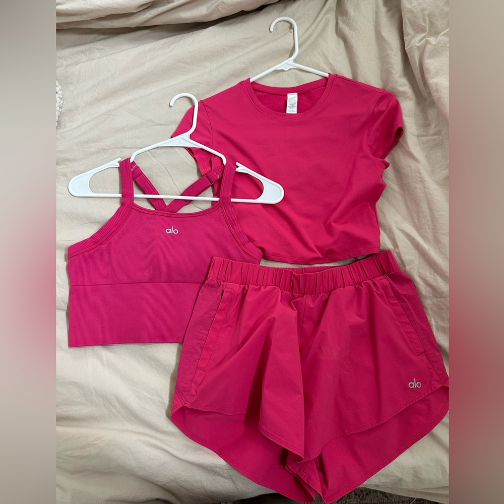 3 piece alo yoga pink summer crush set